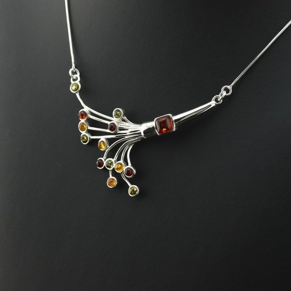 Sterling silver necklace with natural Baltic amber, 925 sterling silver necklace - Picture 10 of 16